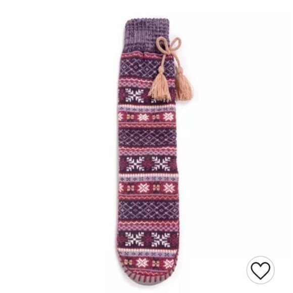 NIB Muk Luks Tassel Slipper Socks XL Berry Fair isle design with grey sole - Picture 1 of 5
